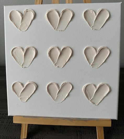 Simple Heart Painting, Hearts On Canvas, Textured Paint, Textured Acrylic, Heart Canvas, Painted Hearts, Heart Painting, Texture Paint, Heart Day