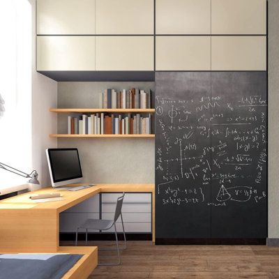 Easy to Install - To use, make sure the chalkboard paper is flat and the hanging surface is clean. Apply the adhesive from one end, slowly peeling off the back sheet. Press and smooth out any bubbles. Size: 18' H x 1' 5" W | Trinx Classroom Wall Mounted Chalkboard in Black, Size 18.0 H x 17.8 W x 0.15 D in | Wayfair Whiteboard Sticker, Whiteboard Wall, Chalkboard Stickers, Blackboard Wall, Chalkboard Decal, Black Chalkboard, Magnetic White Board, Chalkboard Wall, Wall Stickers Kids