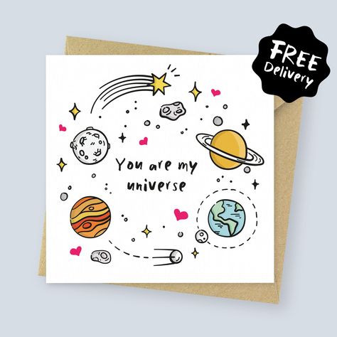 You are my universe Valentines card // Birthday Card // Anniversary card for boyfriend, for girlfriend, for fiancé, for husband, for wife Best Birthday Gifts For Brother, Creative Gifts For Brothers Birthday, Cute Birthday Card Ideas For Brother, Birthday Gift For Brother Diy, Sister Birthday Card Ideas Handmade, Birthday Card For Little Sister, Birthday Cards For Brother From Sister, Birthday Card Ideas For Brother Handmade, Handmade Birthday Cards For Sister