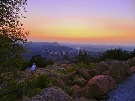 Capturing Oklahoma. Photographer enjoying orange sunset view from on top Mt. Sco , #affiliate, #orange, #sunset, #view, #enjoying, #Capturing #ad Oklahoma Mountains, Oklahoma Sunset, Wichita Mountains, Sunset Images, Orange Sunset, Sunset View, Mountain Top, Sunset Views, Beautiful Place