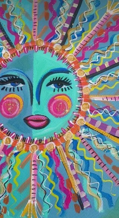 Pottery Sun, Sun Faces, Paint Patterns, Coco Beach, Sunshine Art, Painting Stuff, Sun Painting, Sun Goddess, Vibes Art