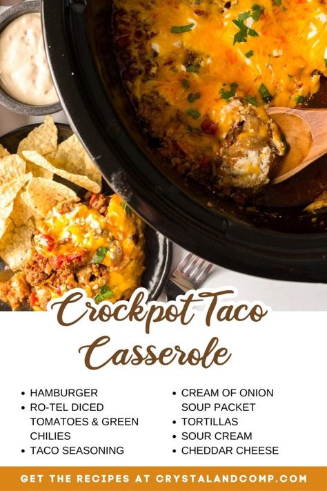 Crockpot Taco Casserole, Taco Hashbrown Casserole, Cream Of Onion, Crockpot Hashbrown Casserole, Crockpot Casseroles, Easy Taco Casserole, Cream Of Onion Soup, Crockpot Taco, Hashbrown Casserole Recipe