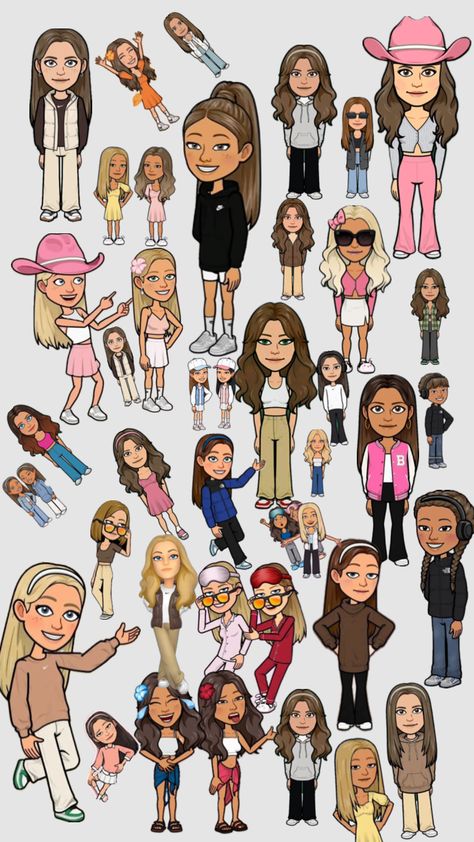 Crazy Bitmoji Ideas, Cute Bitmoji Outfits Summer, Fall Bitmoji Outfits, Besties Group, Bitmoji Outfits Baddie, Snapchat Best Friends, Cute Snapchat Bitmoji Ideas, Snapchat Avatar, Snapchat Bitmoji