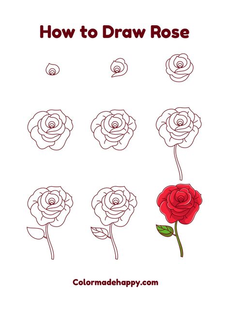 How to draw a rose Rose Drawing Simple, Rose Step By Step, Draw A Rose, Rose Pic, Drawing Rocks, Realistic Rose, Rose Tutorial, Flower Pot Crafts, Pencil Drawings Easy