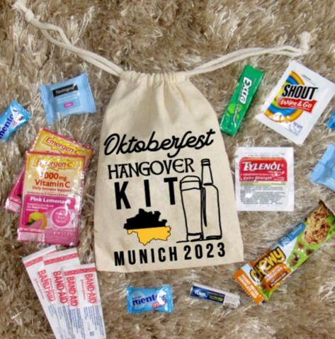 Oktoberfest Hangover Kit Oktoberfest Party Supplies - Etsy Vegas Hangover Kit Survival, Drinking Around The World Bachelorette, Disney World Bachelorette Party, Epcot Bachelorette Party, Hungover Kit, Party Hangover Kit, Hangover Bag, Birthday Survival Kit, Bachelorette Hangover Kit