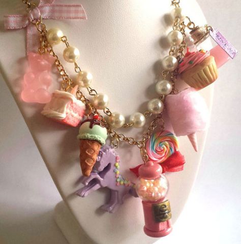 10 Things That Would Make Katy Perry's New Accessories Collection Perfect Kawaii Candy, Couture Necklace, Pink Statement Necklace, Fuller House, Kawaii Jewelry, Kawaii Accessories, Rose Bonbon, Food Jewelry, Pink Cotton Candy