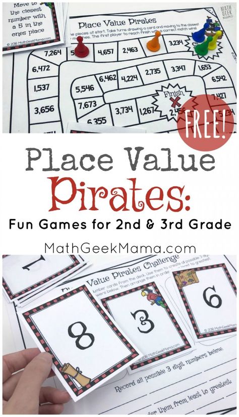 Easy Math Games, Place Value Game, Printable Math Games, Math Board Games, Pirate Games, Learn Math, Math Boards, Math Geek, Math Place Value