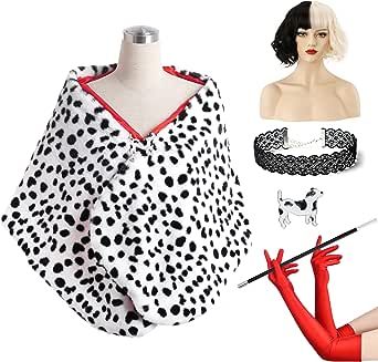 Cruella Deville Costume Women, Cruella Deville Costume, Halloween Costume Black, Cruella Costume, Slinky Black Dress, Spotted Dog, Cruella Deville, Women Halloween Costume, Red Gloves