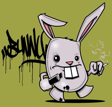 "The Bad Bunny"-by SEAMO Drawing Graffiti Characters, Bad Bunny Illustration, Bunny Graffiti, Graffiti Art Drawings, Drawing Graffiti, Bunny Illustration, Drawing Cartoon Faces, Graffiti Doodles, 4 Tattoo