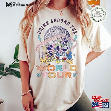 Vintage Epcot Drink Around The World Tour Shirt Retro Mickey And Friends Disney Shirts Classic T-Shirt Check more at https://musictrendingtees.com/product/vintage-epcot-drink-around-the-world-tour-shirt-retro-mickey-and-friends-disney-shirts-classic-t-shirt/ Friends Disney Shirts, Vintage Epcot, World Tour Shirt, Drinking Around The World, Iconic Album Covers, Shirt Designs For Men, Disney Shirts, Tour Shirt, Trending Tshirts