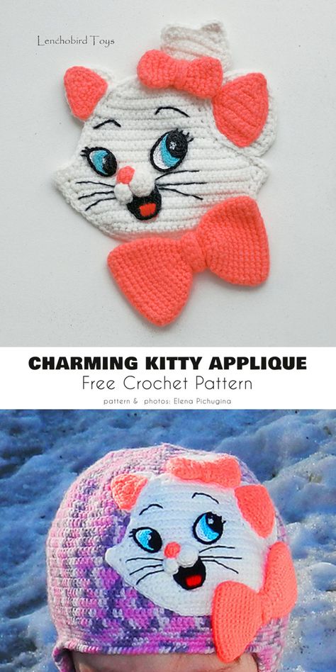 Crochet Flat Animals Free Pattern, Flat Crochet Animals Free Patterns, Applique Crochet Patterns, Applique Patterns Crochet, Crochet Kitten Pattern Free, Crochet Disney Applique Patterns Free, Disney Crochet Applique Patterns, Crochet Cat Motif Pattern Free, Crochet Cat Motif