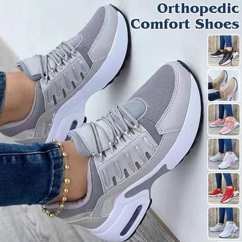 Orthopedic Comfort Shoes Chanel Sneakers, Platform Flats, Orthopedic Shoes, Sporty Casual, Lace Up Wedges, Breathable Sneakers, Comfort Shoes, Round Toe Heels, Casual Sport Shoes