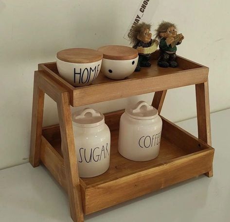 Small Kitchen Organisation, Diy Wooden Kitchen, Wooden Shelf Design, Kitchen Island Furniture, Kitchen Counter Storage, Kitchen Arrangement, Wooden Toys Diy, Kitchen Countertop Decor, Countertop Decor