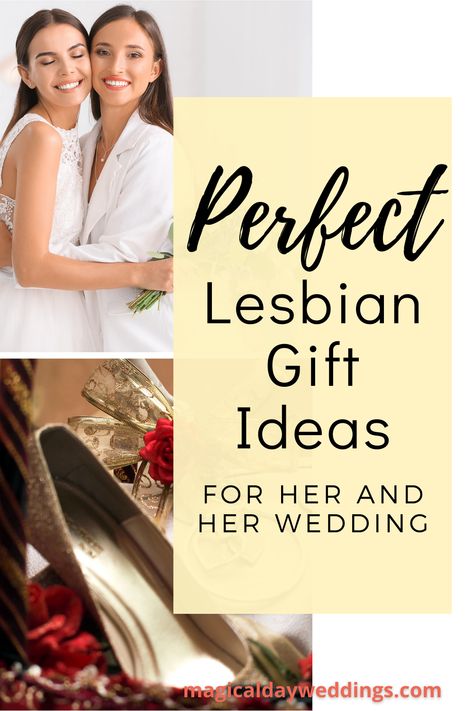 A lesbian wedding is a beautiful affair. But what gift do you get for a wedding? Giving money is a cold but you don’t want to turn up with a tacky gift. You need to get something fun, yet elegant, that shows that you know the couple. Fear not, we have some perfect lesbian wedding gift ideas for you to choose from! Click the link below to learn more. Lesbian Bridal Shower Ideas, Lesbian Wedding Ideas Decor, Wedding Lesbian Ideas, Engagement Gifts For Lesbian Couples, Lesbian Country Wedding Ideas, Wedding Gifts For Lesbian Couple, Wedding Ideas Lesbian Receptions, Lesbian Vows Wedding Ceremonies, Wedding Gift For Girl