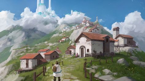 Dnd Builds, Hillside Village, Forest Village, Farm Village, Fantasy Village, Concept Art Tutorial, Mountain Village, Fantasy City, Fantasy Places