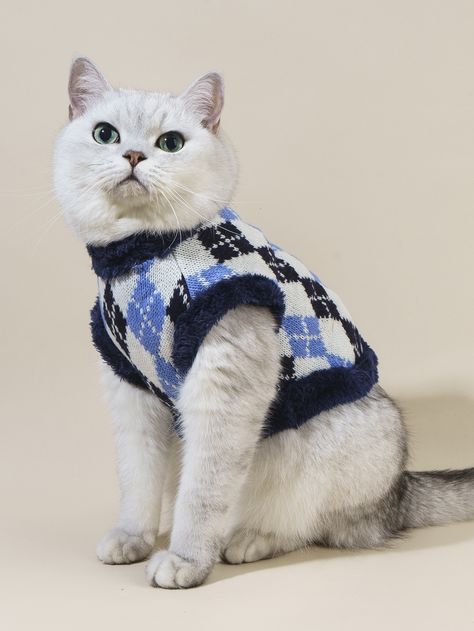 Multicolor  Collar  Fabric Plaid  Embellished  Winter Pet Clothing Cat Winter Clothes, Cat Outfits Pets, Pets Stuff, Sweater Care, Pet Sweaters, Dog Winter Clothes, Clothing Model, Boy Cat, Pet Sweater