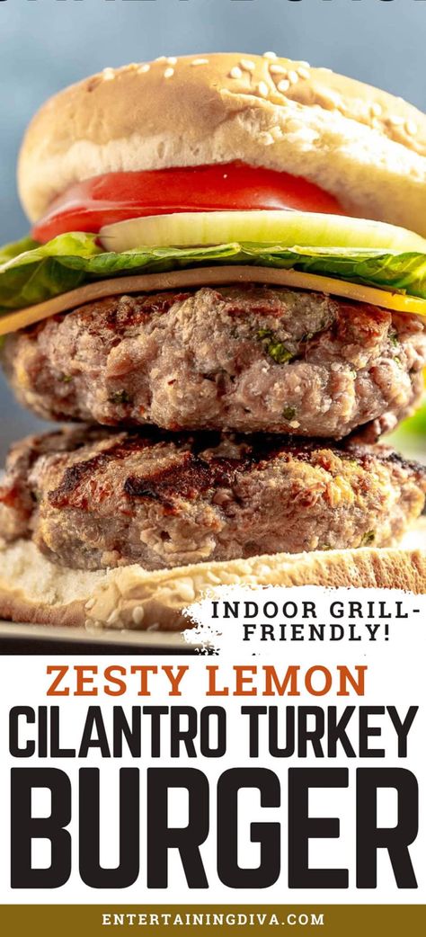 Zesty Lemon Cilantro Turkey Burger | Recipes Cilantro Turkey Burger, Burger Spice, Best Turkey Burgers, Turkey Burger Recipe, Easy Burger Recipe, Easy Burgers, The Best Turkey, Cilantro Chicken, Potluck Dinner