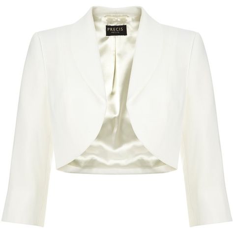 Precis Petite Curved Hem Bolero, Ivory ($140) ❤ liked on Polyvore featuring outerwear, jackets, petite, cropped jacket, ivory bolero, 3/4 sleeve jacket, evening bolero and evening jacket White Bolero Jacket, White Bolero, White Winter Jacket, Petite Jacket, Evening Jackets, Bolero Jacket, Sleeve Jacket, White Jacket, Tailored Jacket