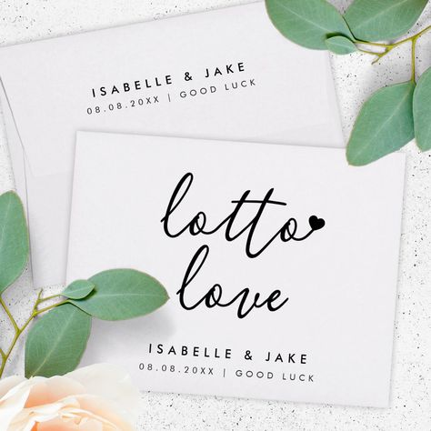 Lotto Love | Lottery Ticket Minimalist Wedding Envelope Envelope Design Template, Unusual Wedding Favours, Lottery Ticket, Return Address Wedding, Unusual Weddings, Script Typography, Wedding Envelope, Custom Envelopes, Lottery Tickets