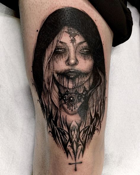 Gotik Tattoo, Hip Thigh Tattoos, Finger Tattoo For Women, Demon Tattoo, Witch Tattoo, Scary Tattoos, Creepy Tattoos, Tattoo Graphic, Sternum Tattoo