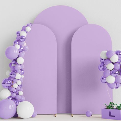 PRICES MAY VARY. 【Arch Covers Package】3 Piece wedding arch cover (Arch stand Not included). Material: Spandex. Color: Lavender. Size: 4 x 1.65ft (HxW) / 5x2.1ft (HxW) / 6x2.6ft (HxW). Decorate your party backdrop with our wedding arch covers to create an epic background for your celebration. 【Quality Material】The wedding arch backdrop stand cover is made of elastic spandex material, smooth touching and not easy to wrinkle. Chiara arch backdrop stand covers with light weight, can be easy to clean Lavender And White Backdrop, Large Wedding Decor, Jewel Tone Party Decor, Lilac Event Decor, Lavender Party Decorations Birthday, Princess Balloon Backdrop, Lavender Quince Decorations, Lavender Bridal Shower Decorations, Half Balloon Arch Backdrop