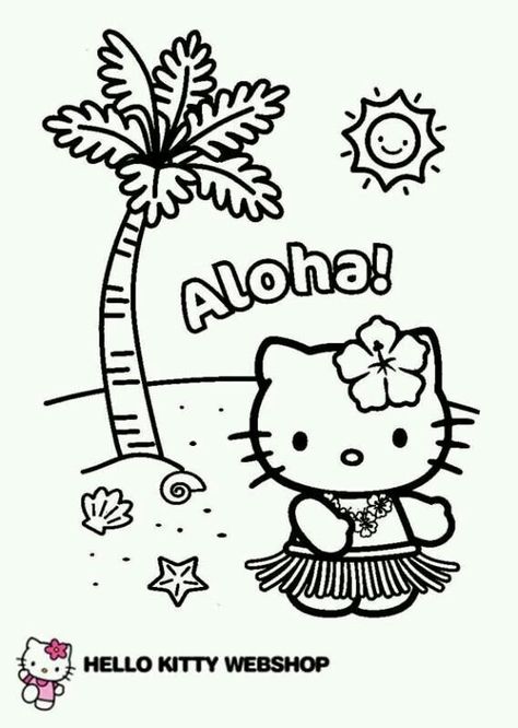 Hawaii Hello Kitty Coloring Page Hello Kitty Surfing, Tropical Hello Kitty, Simple Animal Coloring Pages, Hawaii Hello Kitty, Coloring Pages Detailed, Hello Kitty Coloring Pages, Kitty Coloring Pages, Emoji Coloring Pages, Happy Birthday Coloring Pages