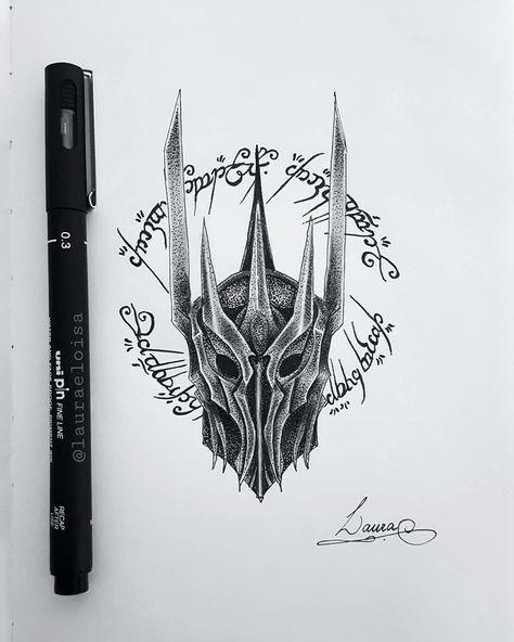 Sauron, The Dark Lord 👑  #Sauron #OSenhorDosAneis #Morgoth #TheLordOfTheRings #JRRTolkien #LOTR #Hobbit #LordOfTheRings #Tolkien… Sauron Helmet Tattoo, Sauron Tattoo Design, Sauron Drawing, Eye Of Sauron Tattoo, Sauron Tattoo, Lotr Sleeve, Eddie Tattoo, Tolkien Tattoo, Dark Mark Tattoos