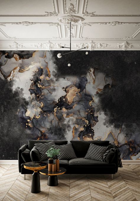 Instabilelab design wallpaper VULCANO Venice Wallpaper, Rococo Baroque, Cracked Marbles, Tapete Gold, Marble Wall Mural, Black And White Marble, Marble Wallpaper, Marble Wall, Gold Wallpaper