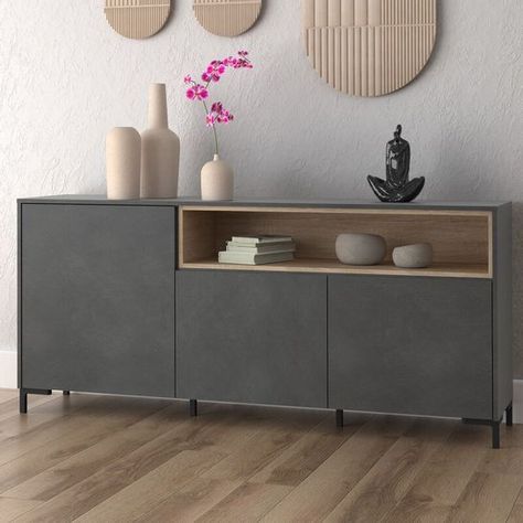 Show image of Galactique Sideboard in concrete and oak finish. Sideboard Styles, Sideboard Modern, Stylish Sideboards, Sideboard Decor, Thrift Flips, Sideboards Living Room, Dining Room Sideboard, Modern Buffet, Wide Sideboard