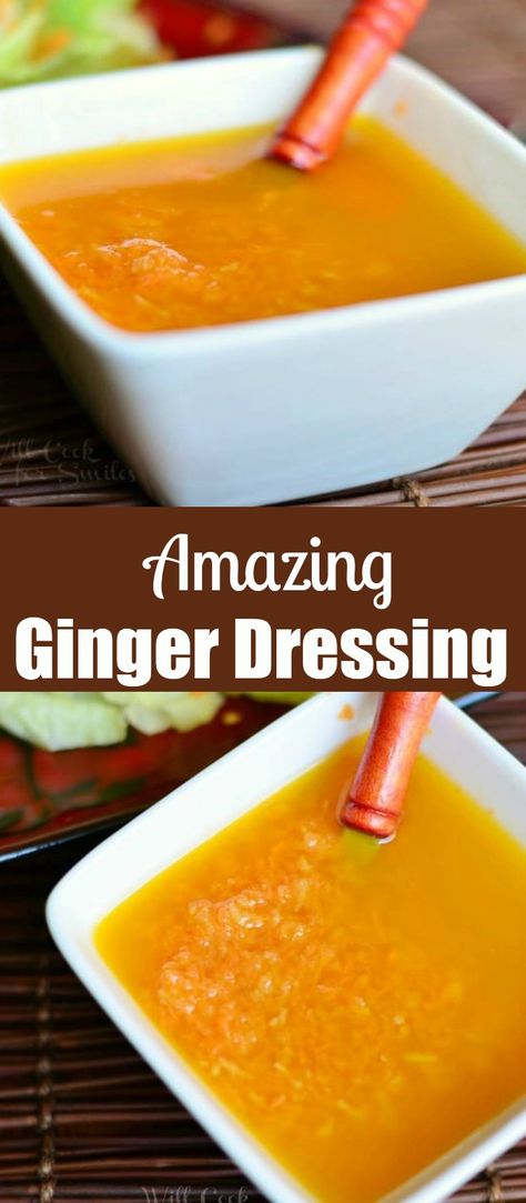 Carrot Ginger Dressing Recipe, Raw Ginger Recipes, Thai Ginger Salad Dressing, Japanese Carrot Ginger Salad Dressing, Japanese Ginger Dressing Recipe, Japanese Steakhouse Salad Dressing, Ginger Dressing Japanese Easy, Ginger Salad Dressing Japanese, Ginger Dressing Japanese