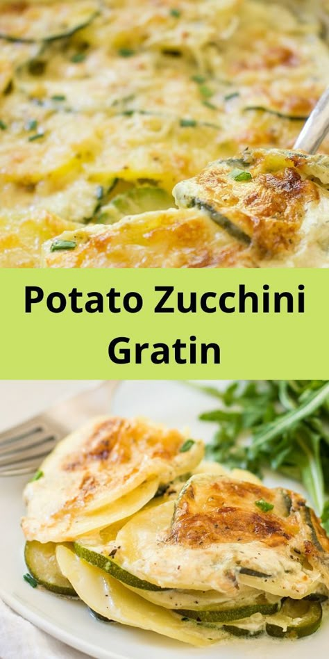 Recipe For Cheesy Potatoes, Large Zucchini Recipes, Side Dish For A Crowd, Yummy Zucchini Recipes, Zucchini Au Gratin, Dish For A Crowd, Potatoes And Zucchini, Potato And Zucchini, Zucchini Side Dish Recipes