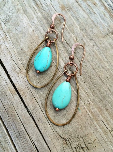 rustica jewlery - Craftfoxes Boho Jewelry Diy, Turquoise Hoop Earrings, Bijoux Fil Aluminium, Turquoise Earrings Dangle, Jewelry Turquoise, Dangle Hoop Earrings, Bohemian Earrings, Earrings Etsy, Turquoise Earrings