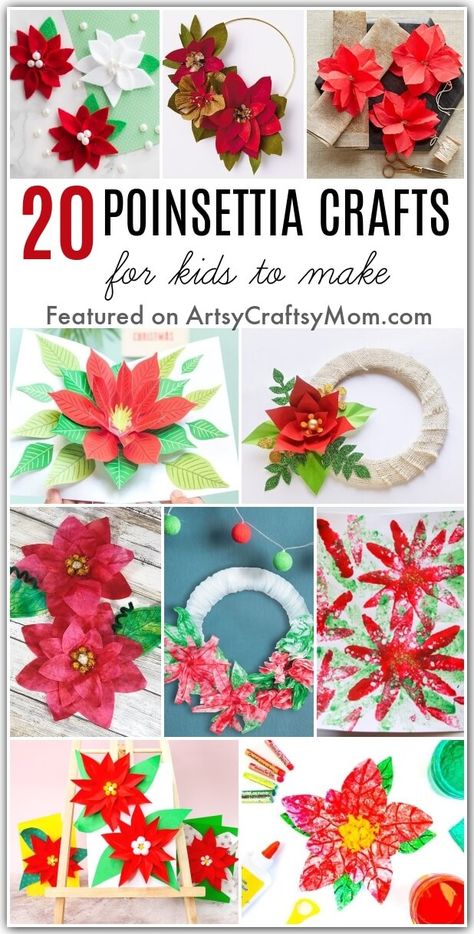 Poinsettia Craft For Preschool, Poinsettia Preschool Craft, Christmas Flower Crafts For Kids, Poinsettia Ornaments Diy, Pointsetta Crafts For Kids, Poinsettia Crafts For Kids Easy Diy, Mexican Christmas Crafts For Kids, Poinsettia Art For Kids, Las Posadas Crafts For Kids Preschool