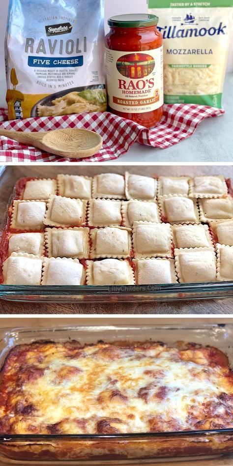 3 Ingredient frozen ravioli dinner casserole! This popular recipe is quick and easy to make and kid approved. Simply layer and bake! No need to even precook the pasta which means just ONE DISH! I’ve probably made this tasty dish 100 times. It’s so easy and versatile for busy weeknight meals. Use any frozen ravioli, any sauce, and any shredded cheese. You could also include ground sausage or beef to the layer. Maybe even some veggies! Make it your way. Beef Ravioli Recipe, Ground Italian Sausage Recipes, Ravioli Dinner, Easy Chicken Salad Sandwich, Greek Yogurt Blueberry Muffins, Busy Weeknight Meals, Easy Sausage Recipes, Lazy Lasagna, Frozen Pasta