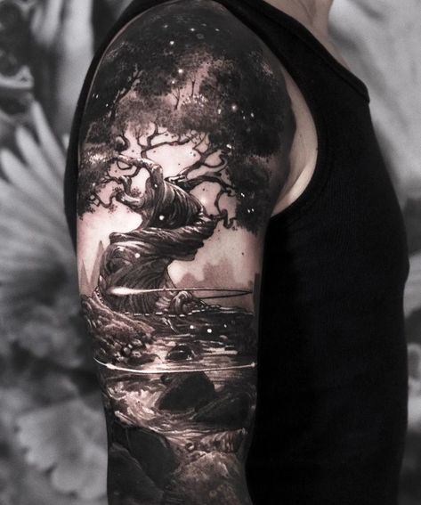 Tree Of Life Tattoo Men, Cool Space Tattoos, Space Tattoo Ideas, Yggdrasil Tattoo, Tree Tattoo Men, Space Tattoos, Last Kingdom, Clock Tattoo Design, Warrior Tattoos