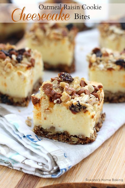 Midnight Cravings, Diy Oatmeal, Oatmeal Raisin Cookie, Cookie Cheesecake, Recipe Cheesecake, Rich Cheesecake, Bar Desserts, Raisin Cookie, Cheesecake Bites Recipe