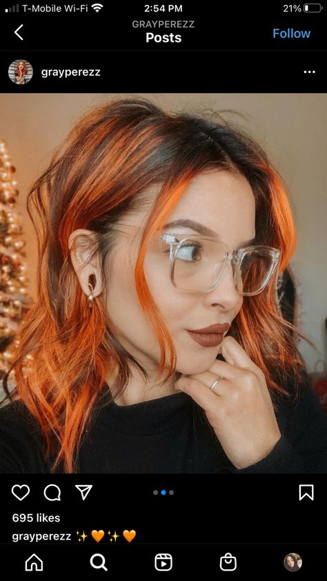 Copper Hair Orange Money Piece, Orange Face Framing Highlights, Orange Face Frame Hair, Brown Roots Orange Hair, Brunette To Orange Hair, Lunar Tides Fire Opal, Edgy Orange Hair, Dark Roots Orange Hair Balayage, Orange And Black Hair Streaks