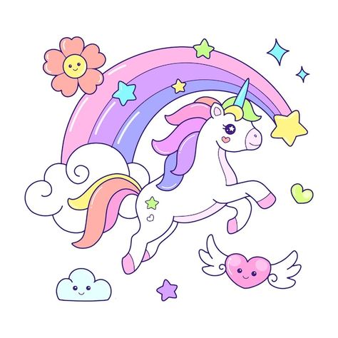 Unicorn Flying, Hot Air Balloon Drawing, Rainbow Illustration, Cute Rainbow Unicorn, Castle Illustration, Unicorn Artwork, Flying Unicorn, Unicorn Drawing, Unicorn Crafts