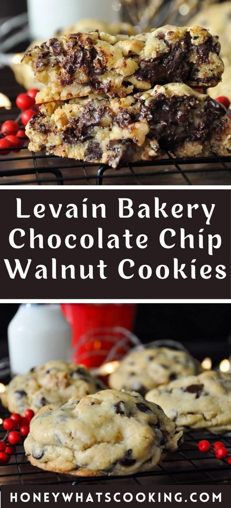 Outrageously delicious, Levain Bakery Chocolate Chip Walnut Cookies are New York's number one cookie. They are chewy, gooey, and rich! The best time to make them is around the holidays. Levain Bakery Cookie Recipe, Levain Cookie Recipe, Walnut Chocolate Chip Cookies, Bakery Chocolate Chip Cookies, Chocolate Chip Walnut Cookies, Baked Sweets, Whats Cooking, Holiday Roasts, Levain Bakery