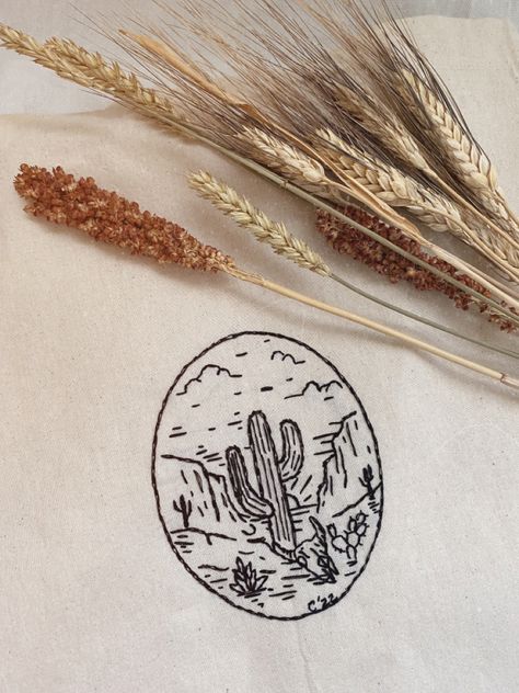 Desert Scene Embroidery, Country Embroidery Designs, Texas Embroidery Designs, Desert Embroidery Pattern, Cowboy Embroidery Designs, Virginia Embroidery, Arizona Embroidery, Western Embroidery Designs, Desert Embroidery