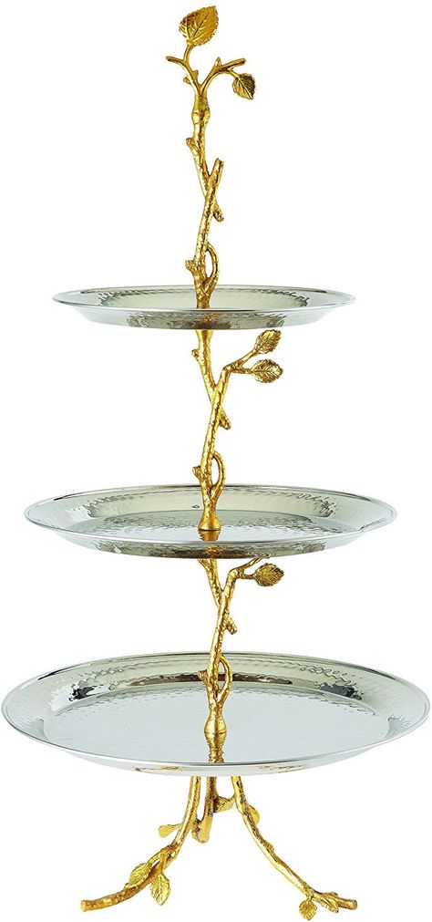 AmazonSmile | Elegance 70033 Golden Vine Hammered 3 Tier Server, Gold: Serving Trays 3 Tier Server, 3 Tier Serving Tray, Tiered Server, Serving Table, Tiered Stand, Square Tray, Gold Sign, Serving Trays, Tiered Cake Stand