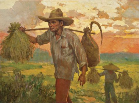 Fernando Amorsolo, Farmer Painting, Philippine Mythology, Filipino Art, Philippine Art, Philippines Culture, Filipino Culture, Historical Painting, Figurative Artwork