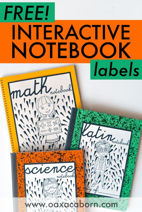 Interactive Notebook Labels: FREE Printables – The Oaxacaborn blog Math Binder Cover, Homeschool Planning Printables, Notebook Printables, Science Notebook Cover, Math Binder, Binder Labels, Notebook Labels, School Book Covers, Folder Labels