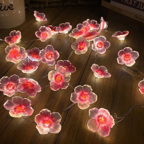 Cherry Blossom Fairy, Outdoor Christmas Garland, Love Decorations, Christmas Decorations Garland, Red Blossoms, Christmas Decorations Wreaths, Light Pink Flowers, Floral Rosa, Led Fairy Lights