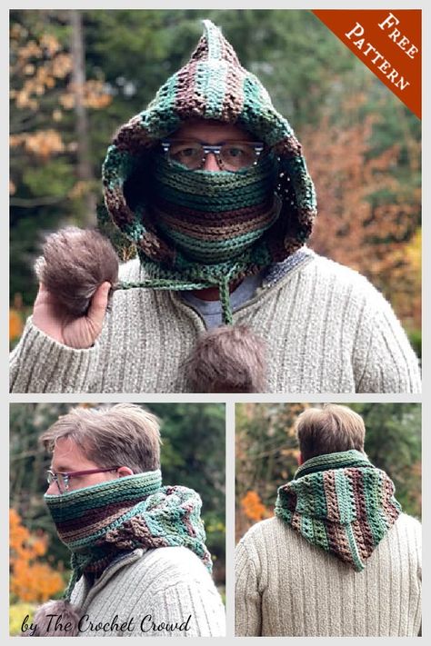 Hooded Crochet Pattern Free, Men’s Crochet Pattern Free, Crochet Mens Clothes Pattern, Crochet Cowl For Men, Crochet Mens Hoodie, Mens Crochet Patterns Free, Crochet Hoodie For Men, Crochet Hat Scarf Combo Pattern, Crochet Scarf Hood