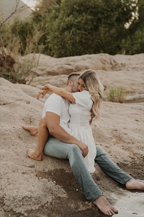 Salt River Mesa Arizona Creative Couples Session Water Lake River Riverside Engagement Pictures, Creek Pics, Creek Pictures, Creek Photoshoot, Water Engagement Photos, Sheet Photoshoot, August Pictures, River Photos, Creative Couples Photography