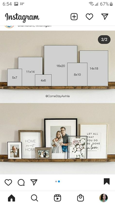 Large Wall Of Pictures, Living Room Decor Next To Tv, Wide Living Room Wall Decor, Clean Modern Living Room Apartment, Picture Floating Shelves Living Room, Floating Shelves Pictures, Hobby Lobby House Decor Ideas, Above Couch Living Room Decor, Picture Frame Floating Shelf