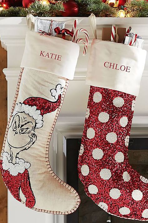 Grinch Stocking, Custom Stockings, Gifts From Santa, Grinch Coloring Pages, Needlepoint Stockings, Grinch Christmas Decorations, Custom Stocking, Cozy Christmas Decor, Sequin Decor