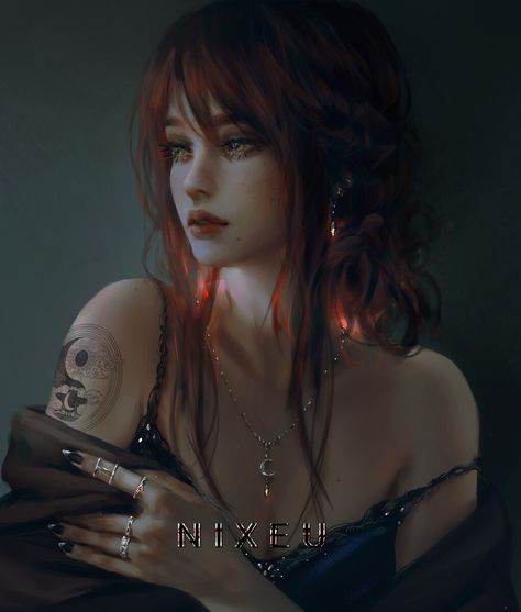 Red Hair Green Eyes, Red Hair Woman, Dark Red Hair, Realistic Art, Female Character Design, Digital Art Girl, Hair Art, Green Hair, Dark Hair