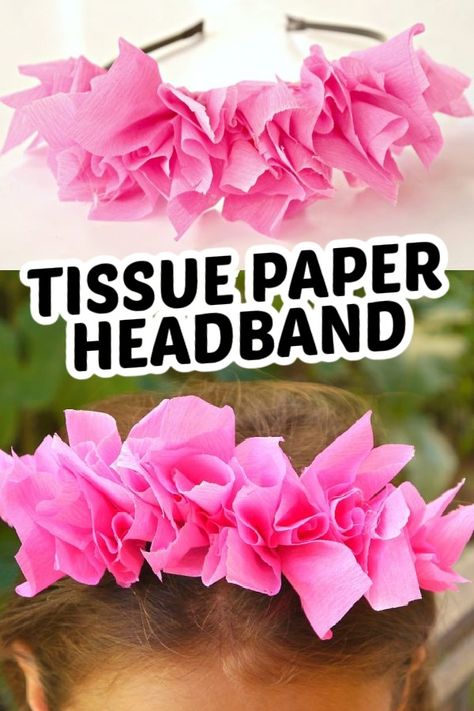 Make a pretty tissue paper headband. These are perfect for birthday parties. Diy Birthday Headband, Christmas Headband Diy, Paper Headband, Paper Flower Crown, Loom Knitting Tutorial, Duck Crafts, Craft To Make, Tissue Flowers, Diy Flower Crown